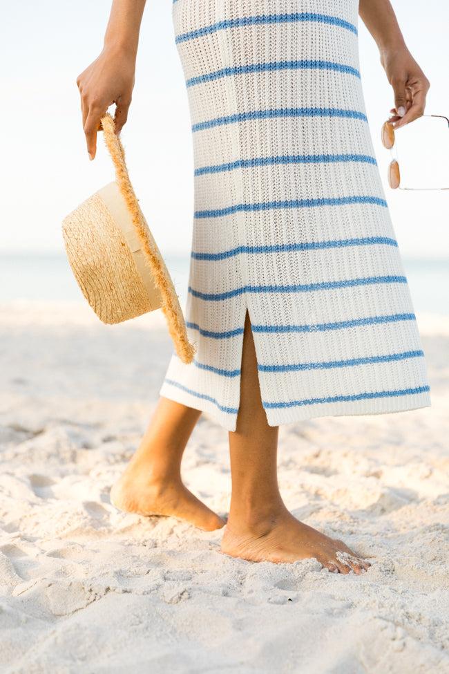 Sunset Sail Blue Striped Knit Coverup Midi Dress FINAL SALE Product Image