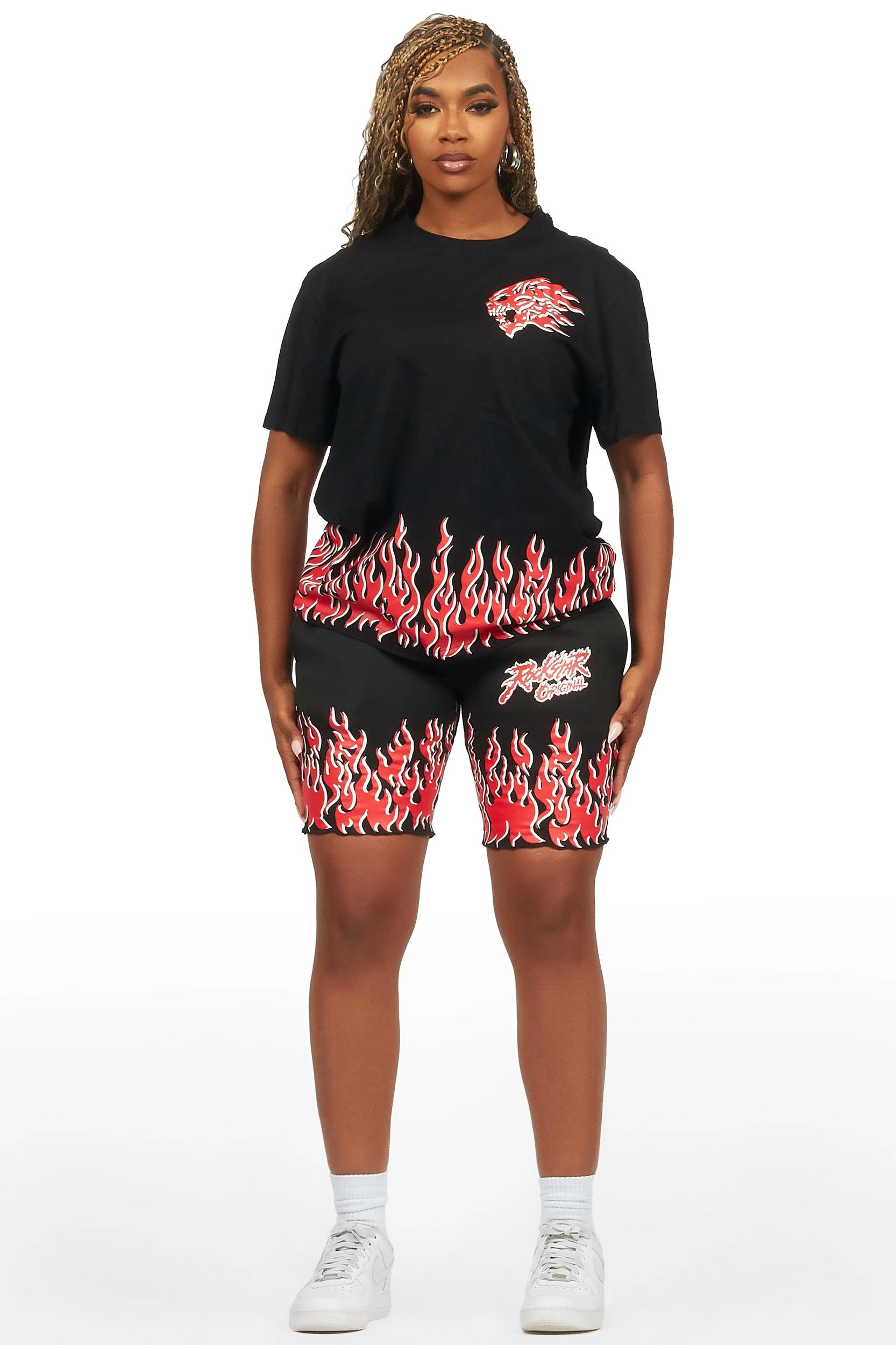 Arais Black/Red T-Shirt Short Set Female Product Image