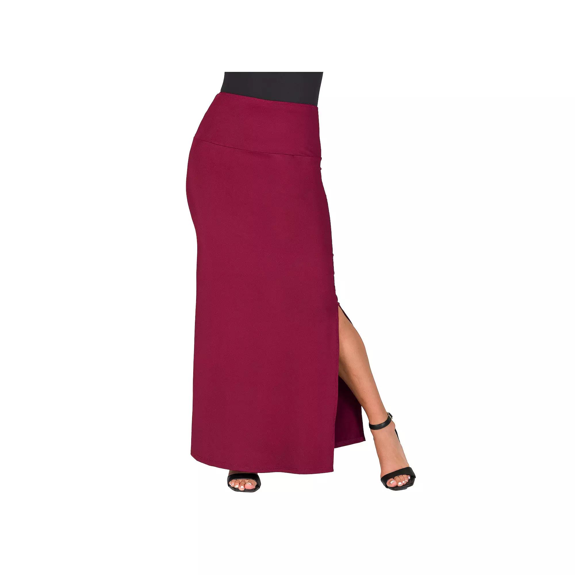 Women's 24Seven Comfort Apparel Versatile Side Slit Elastic Waist Maxi Skirt,  Product Image