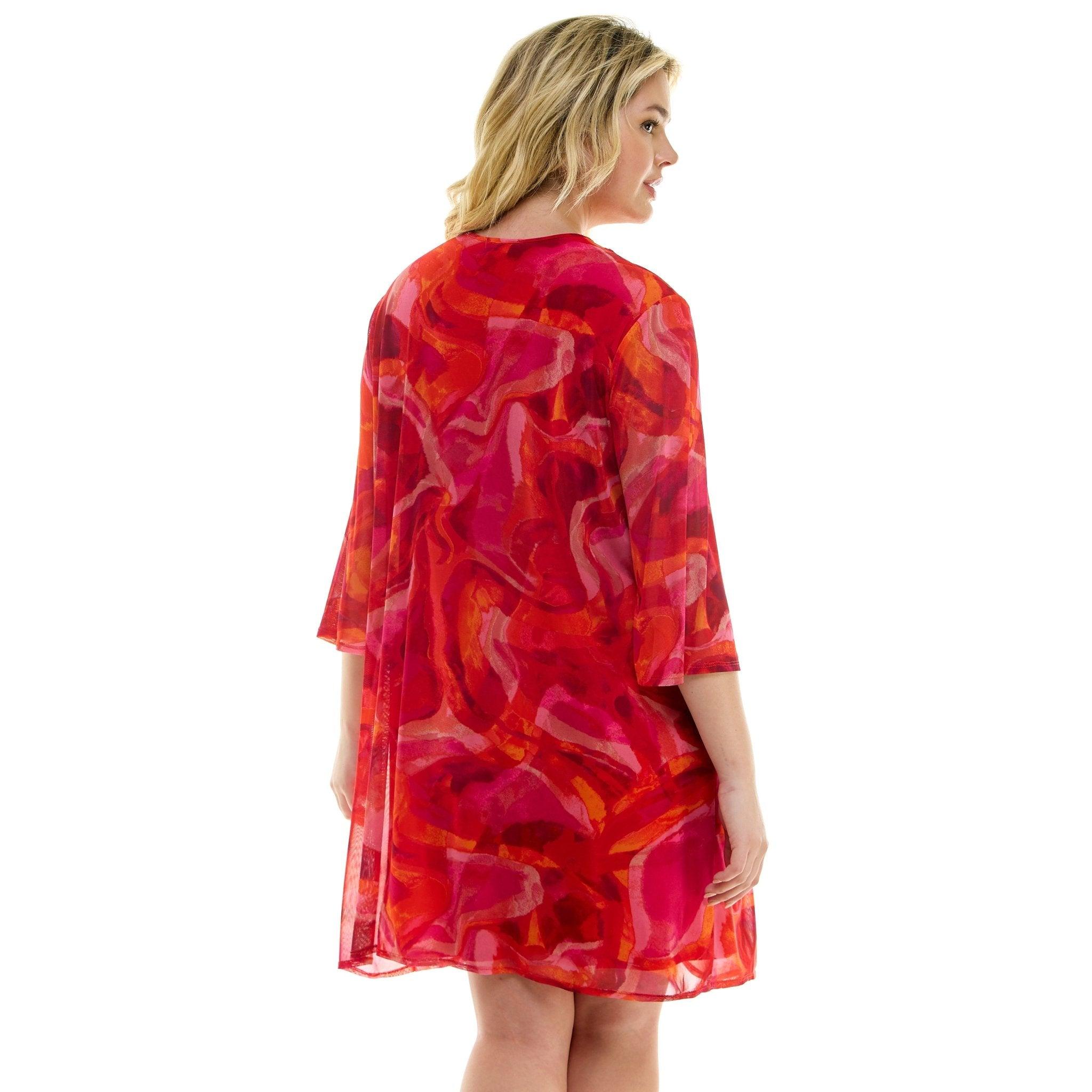 Sara Michelle Floral 3/4 2Fer Duster W/ Necklace And Elastic Pull On Pant - Plus Product Image