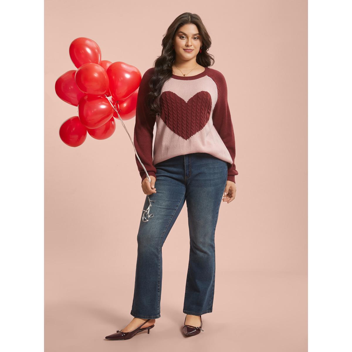 Plus Size Timeless Romance Cable Knit Raglan Sleeve Pullover Nudepink Women Playful Loose Long Sleeve Round Neck Casual Pullovers BloomChic 10/M Product Image