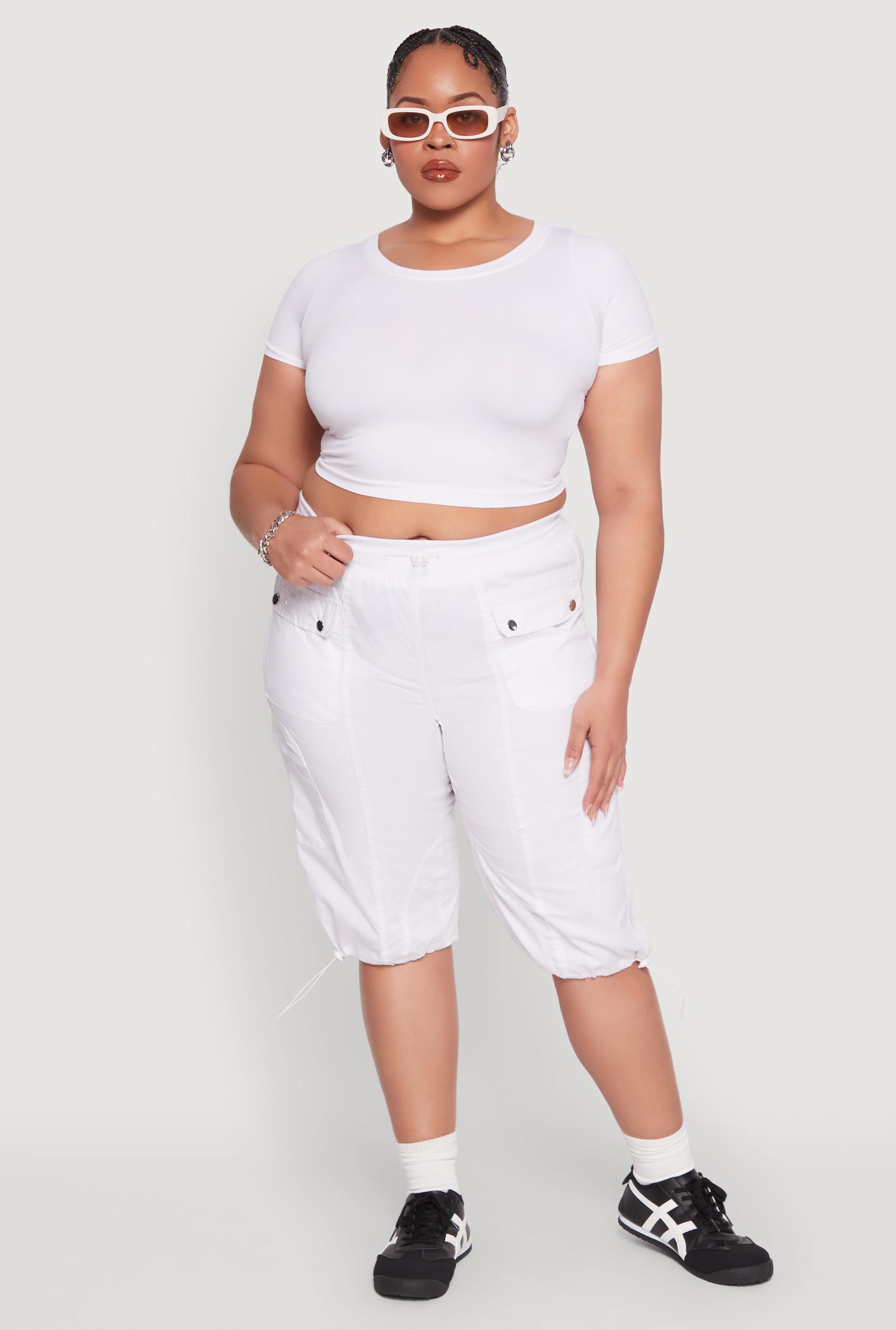 Womens Plus Size Poplin Toggle Drawstring Cargo Capri Pants Product Image