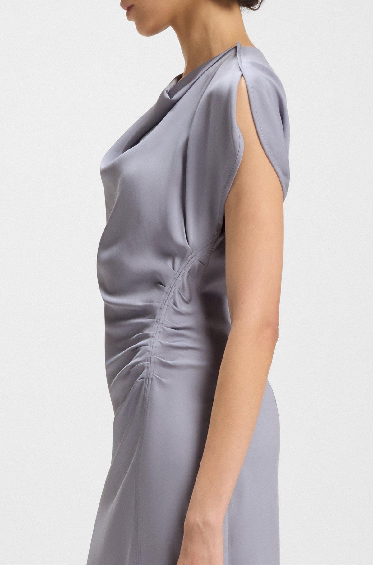 BOSS - Drape-neckline dress with gathered detail - Light Grey Product Image