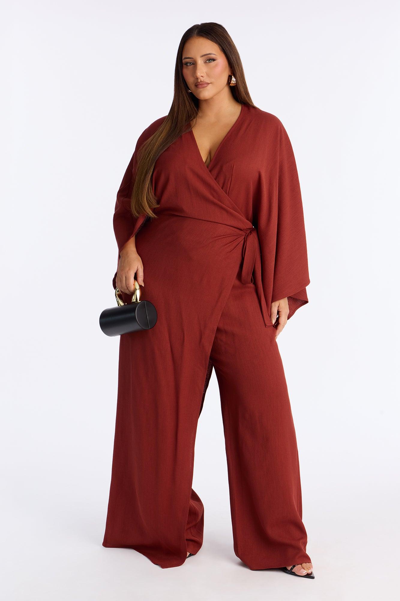Shantal Long Sleeve Wrap Wide Leg Jumpsuit - Rust Female Product Image