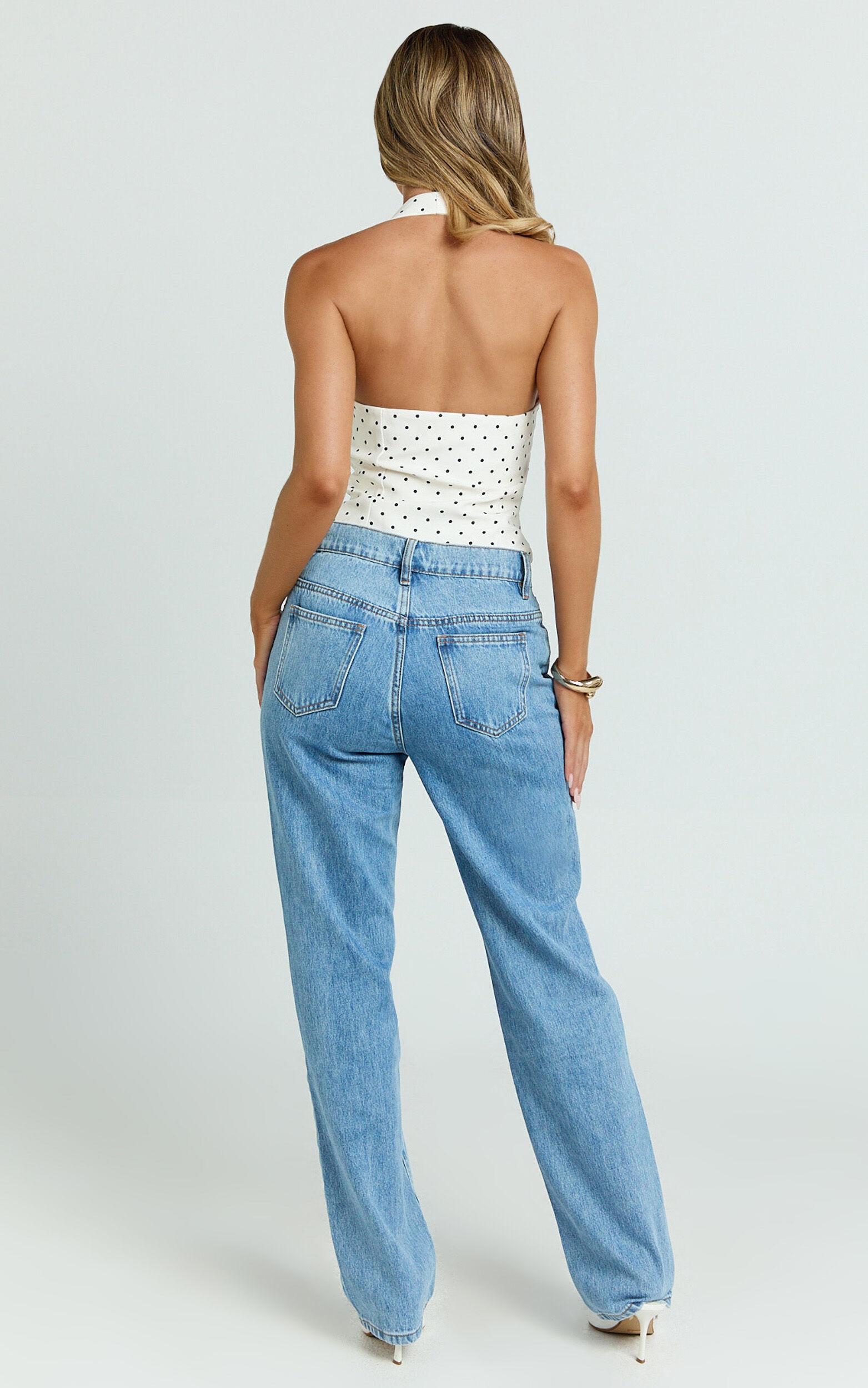 Barker Jeans - Low Rise Recycled Denim Straight Leg Jeans in Mid Blue Wash Product Image