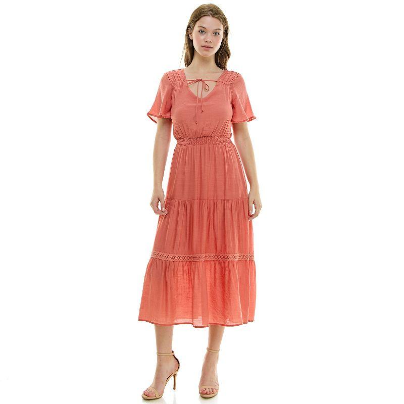 Women's Luxology Tie-Front Tiered Midi Gauze Dress,  Product Image