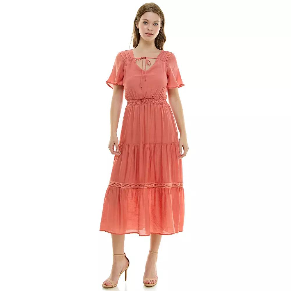 Women's Luxology Tie-Front Tiered Midi Gauze Dress,  Product Image