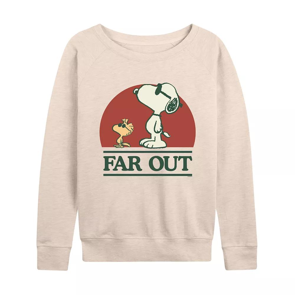 Women's Peanuts Snoopy and Woodstock Far Out French Terry Long Sleeve Tee, Girl's,  Product Image