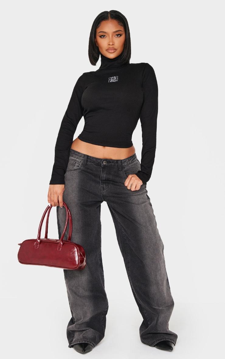 Shape Black Swirl Logo Ribbed Long Sleeve Roll Neck Top Product Image