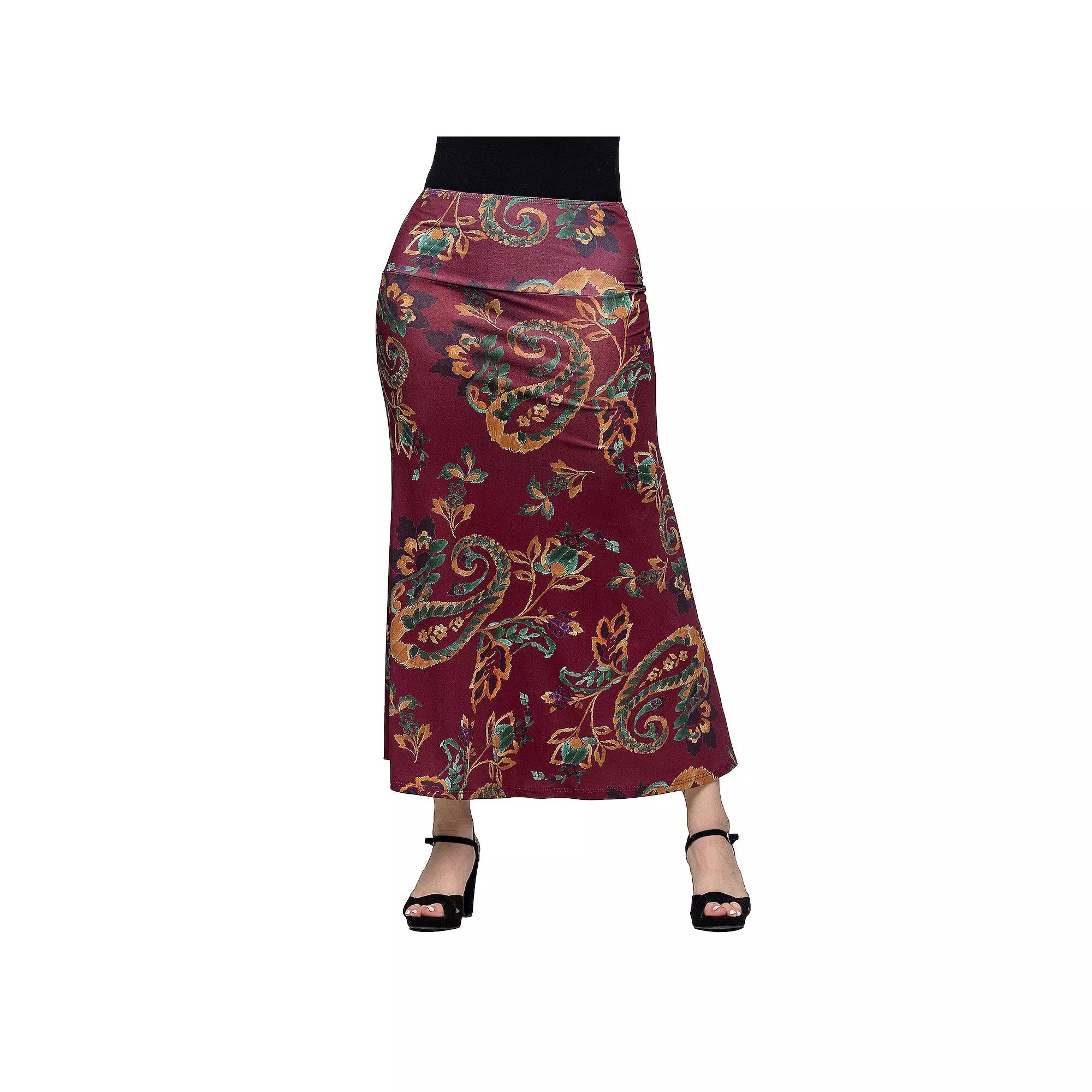 Women's 24Seven Comfort Apparel Print Elastic Waist A-Line Maxi Skirt,  Product Image