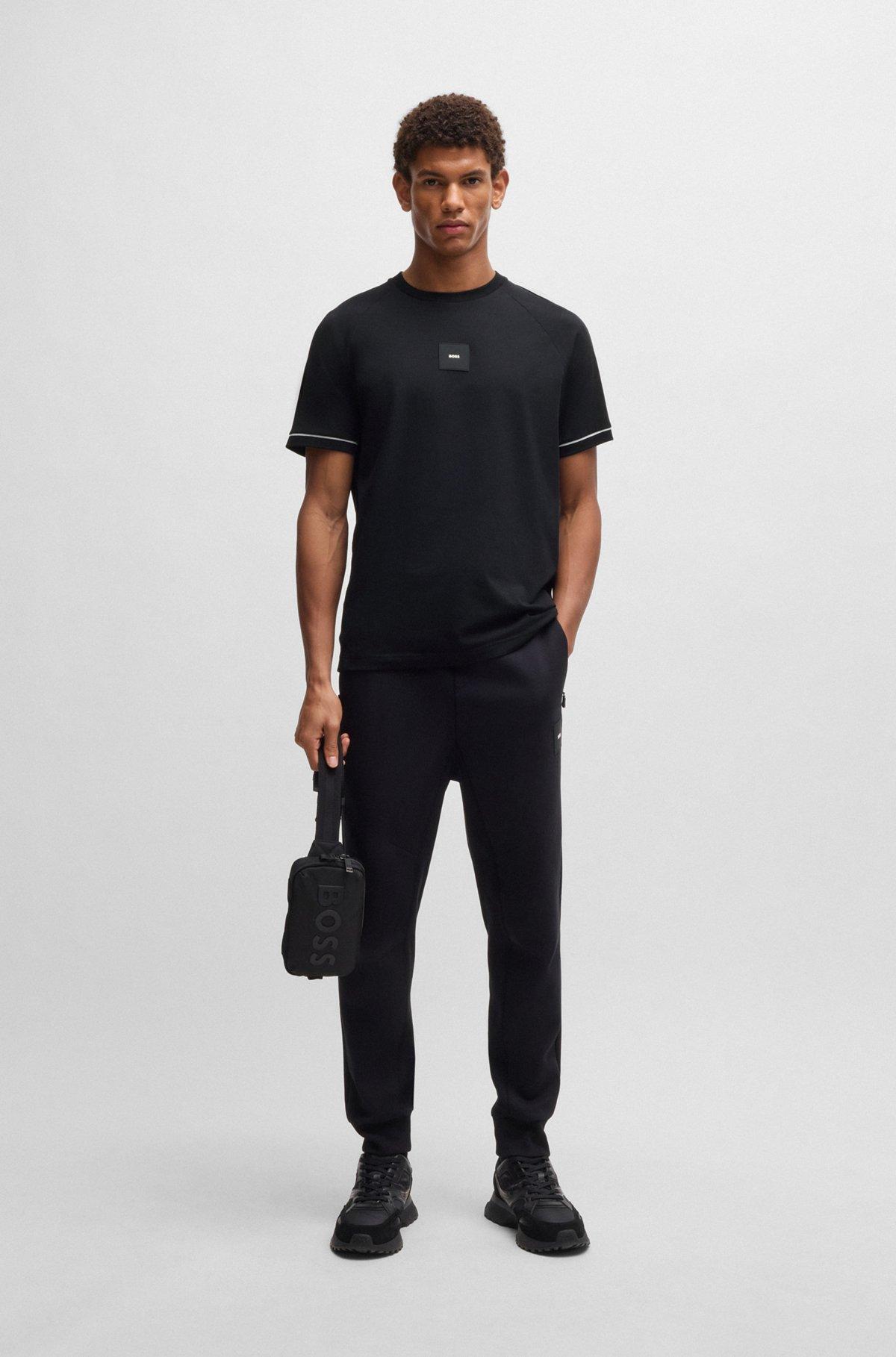 BOSS - Stretch-cotton T-shirt with logo badge - Black Product Image