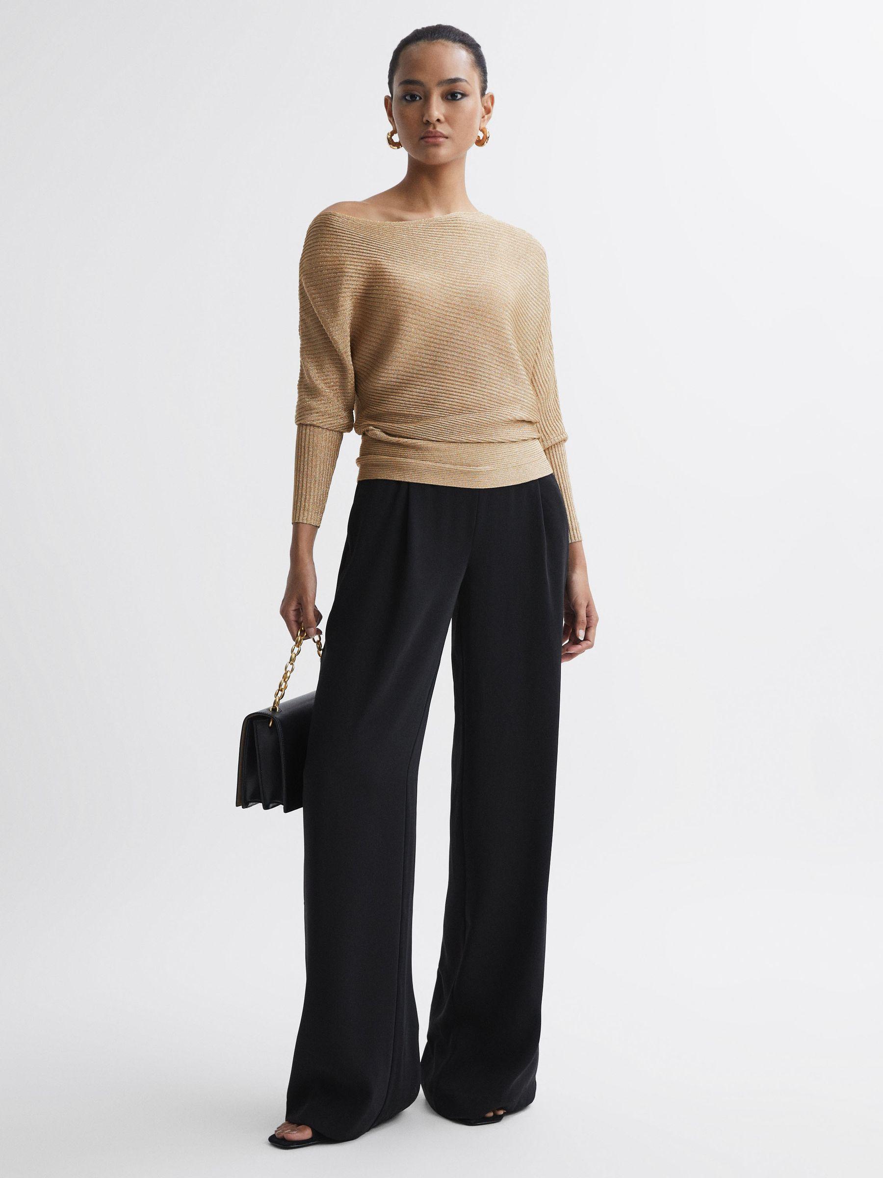 Metallic Asymmetric Knitted Top in Gold Product Image