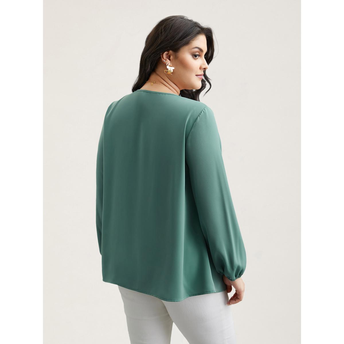 Plus Size Greenbean Ruffle Frill Trim Plain Lantern Sleeve Blouse Women Elegant Extra Long Sleeve Asymmetrical Neck Everyday Blouses BloomChic 22-24/3X Product Image