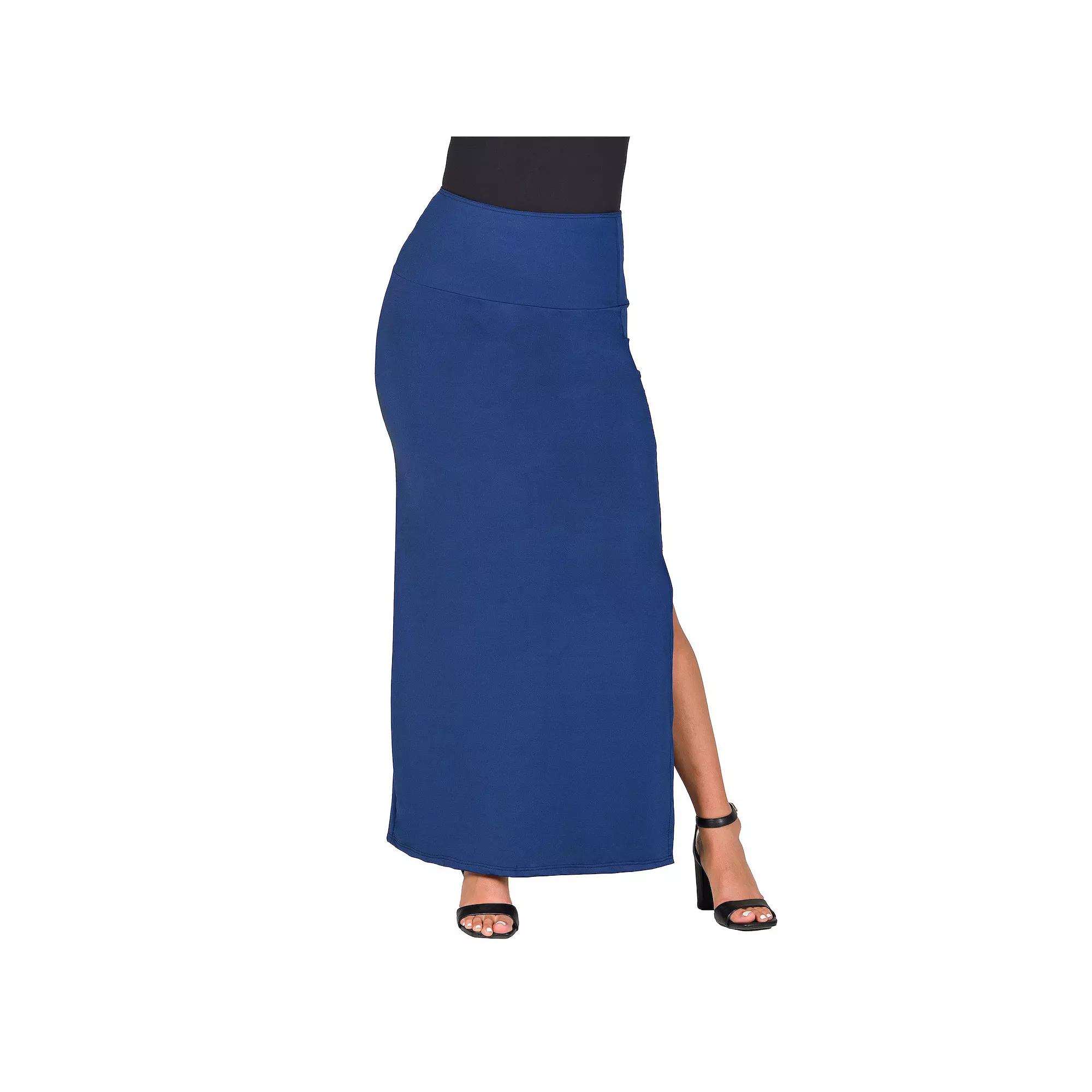 Women's 24Seven Comfort Apparel Versatile Side Slit Elastic Waist Maxi Skirt,  Product Image