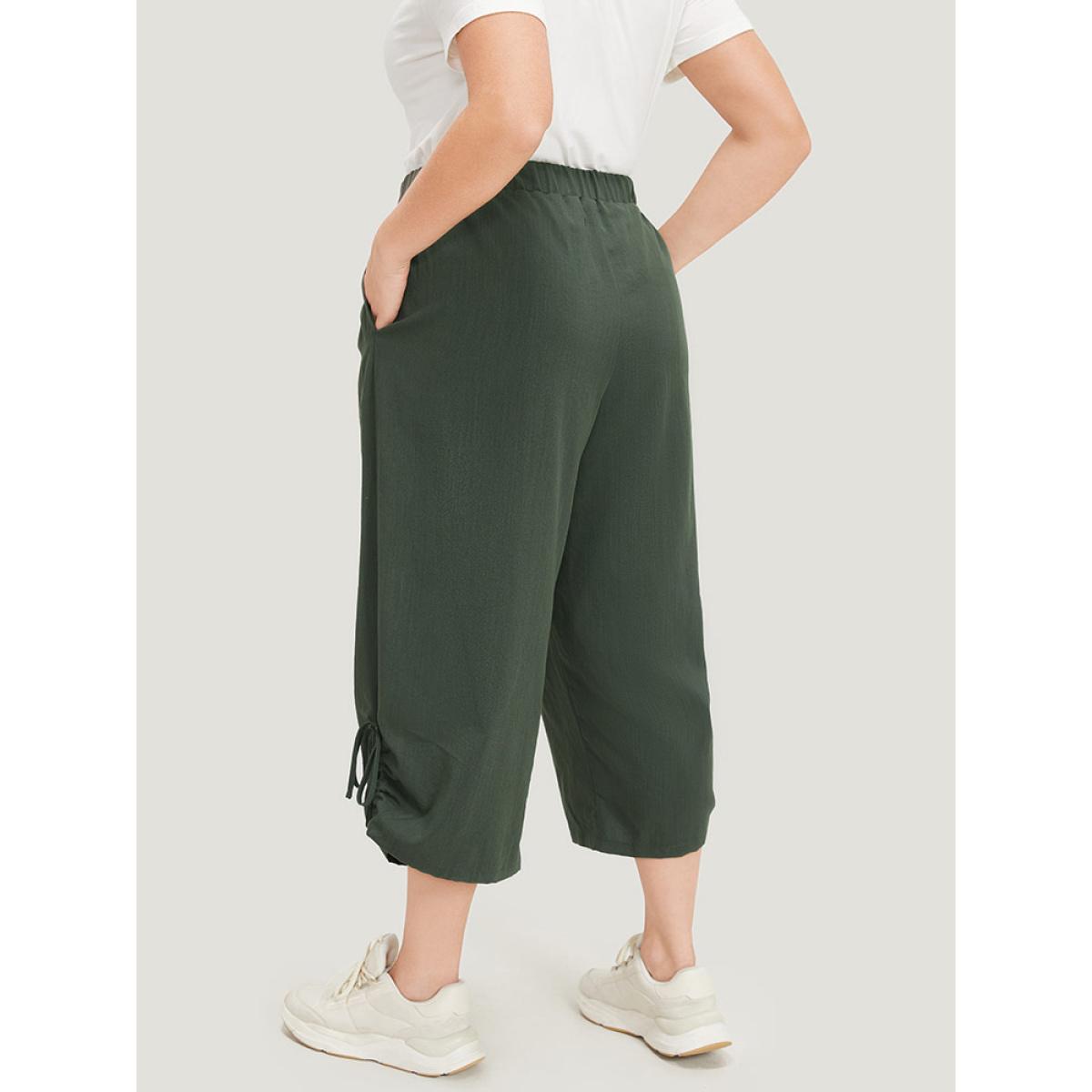 Plus Size Plain Gathered Elastic Waist Drawstring Hem Pocket Pants Women SlateGray Casual High Rise Dailywear Pants BloomChic 10/M Product Image