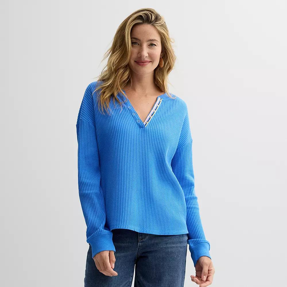 Women's Sonoma Goods For Life® Relaxed Waffle Henley Top, Size: Medium, Purple Product Image