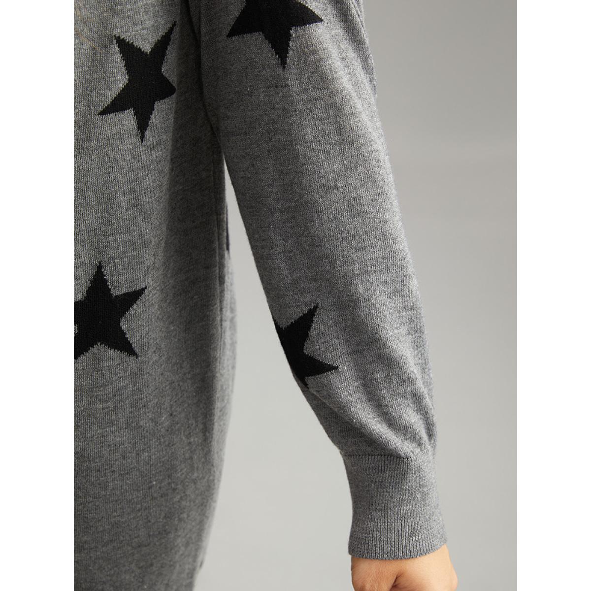 Plus Size Supersoft Essentials Star Print Open Front Cardigan DimGray Women Casual Loose Long Sleeve Dailywear Cardigans BloomChic 30/6X Product Image