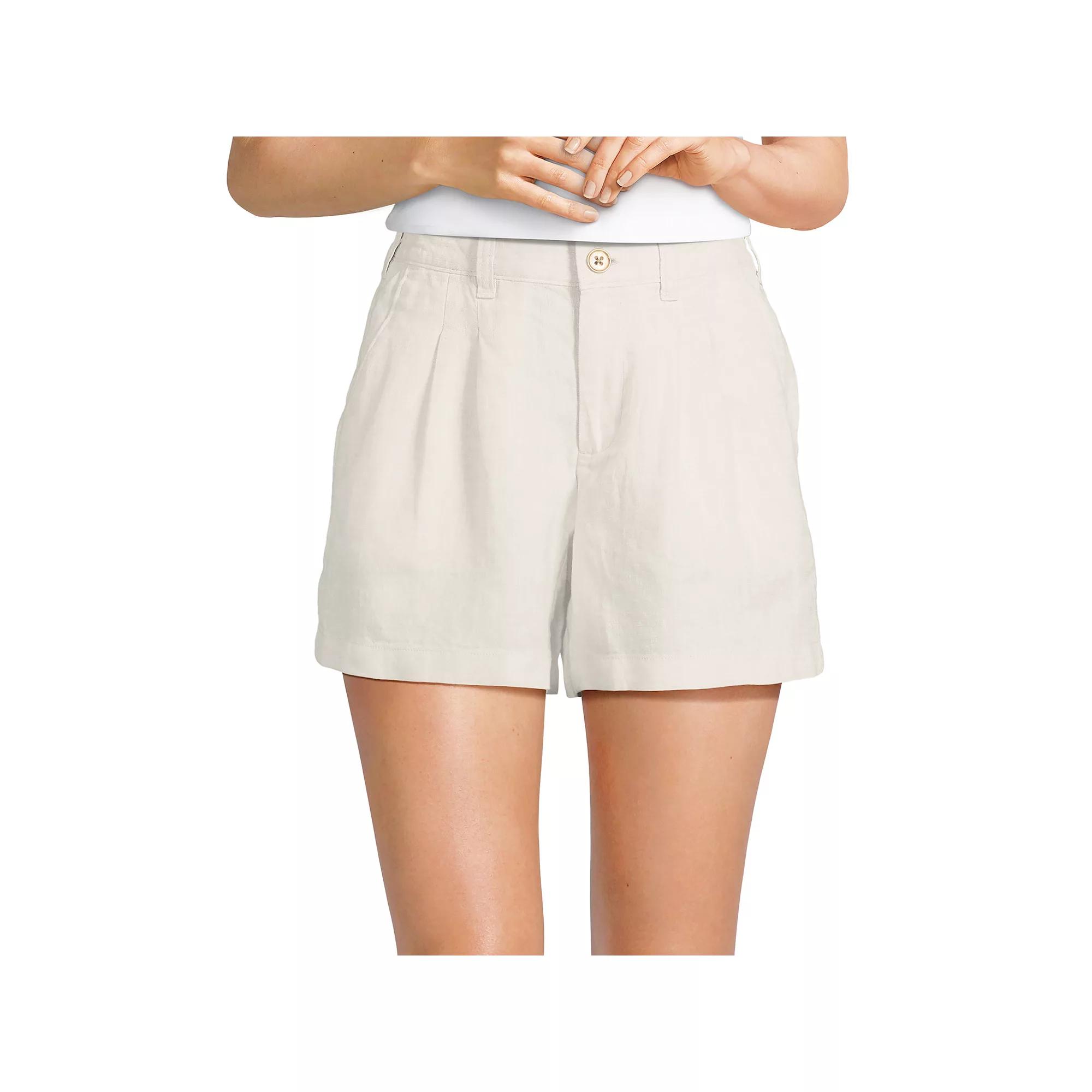 Women's Lands' End 5" Linen High Waisted Pleated A-Line Shorts,  Product Image