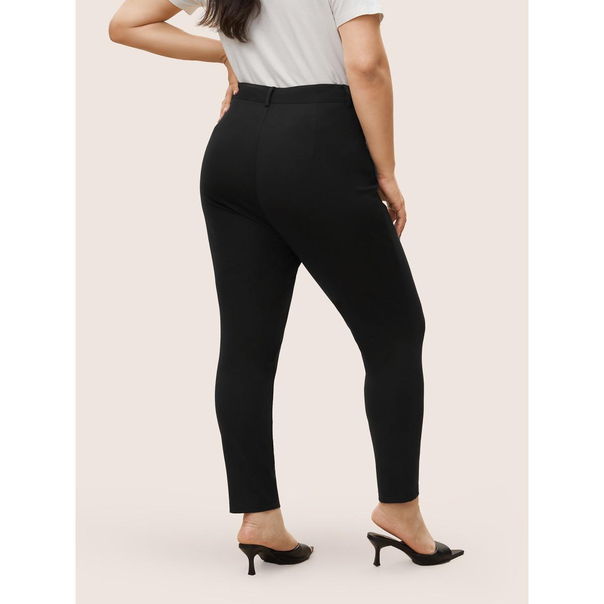 Plus Size High Rise Button Up Skinny Pants Women Black At the Office Skinny High Rise Work Pants BloomChic 14-16/1X Product Image