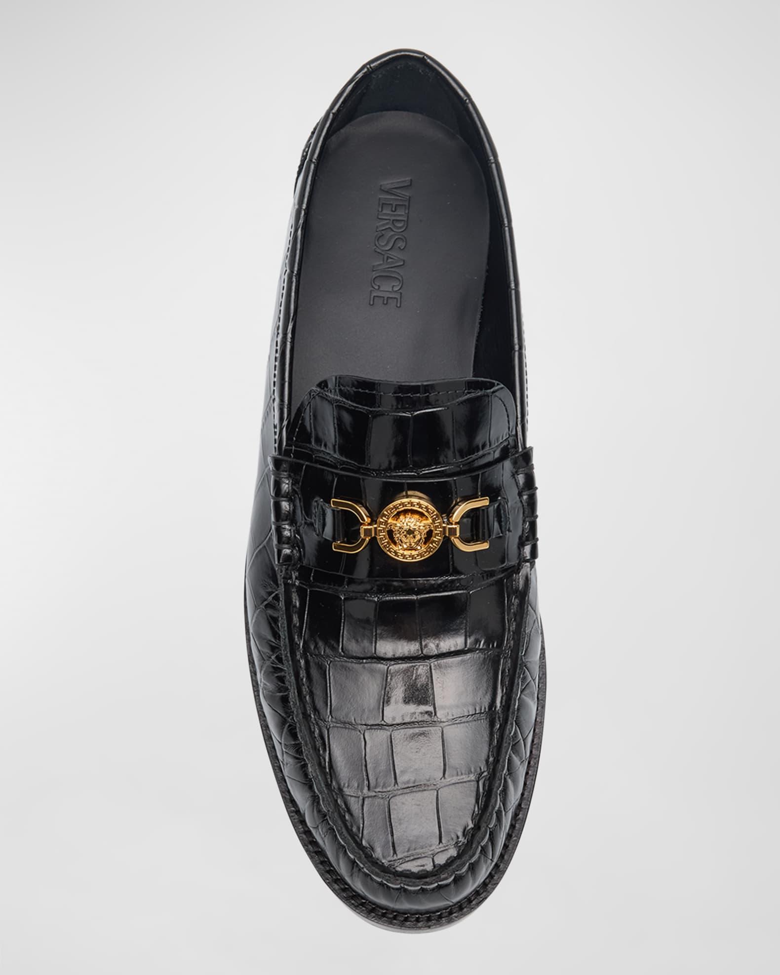 Men's Croc-Effect Medusa Coin Bit Loafers Product Image
