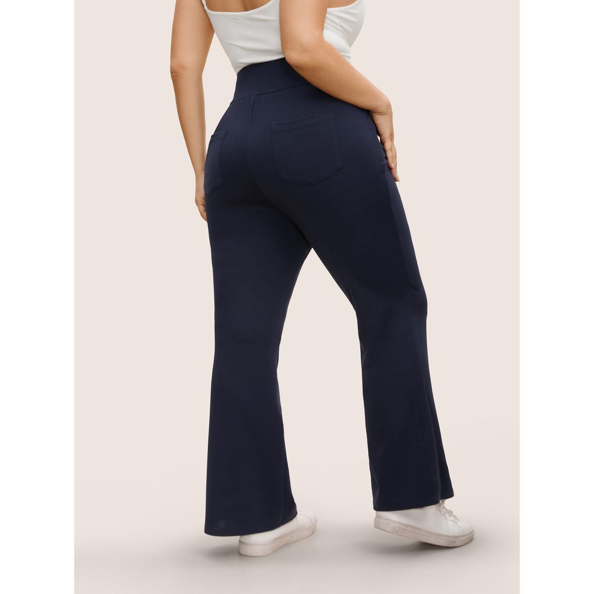 Plus Size High Rise Wideband Waist Bootcut Leggings Women DarkBlue Elegant Medium stretch Bootcut High Rise Everyday Leggings BloomChic 10/M Product Image