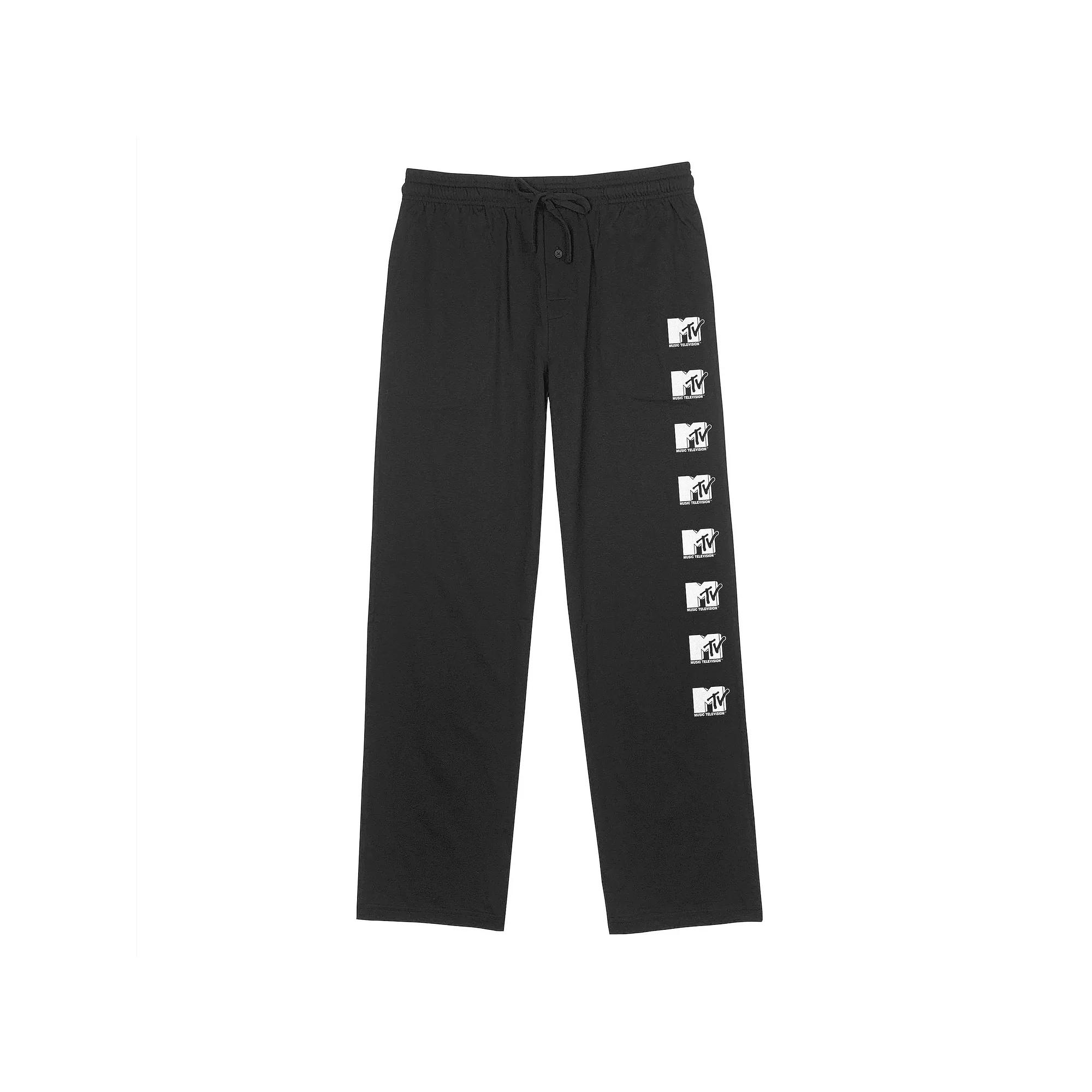Men's MTV Repeat Vertical Logo Pajama Pants, Size: Small, Black Product Image