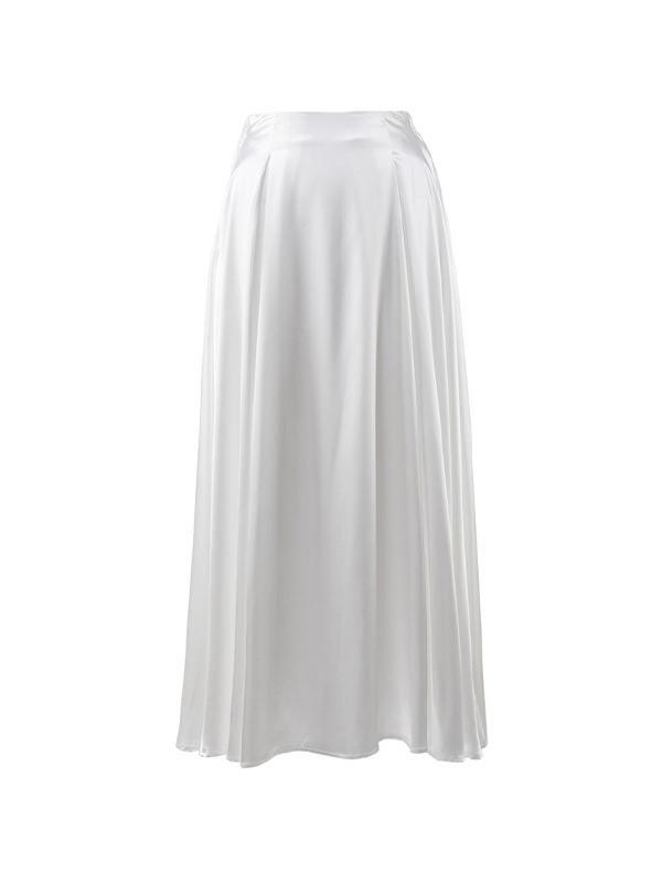 Satin High Rise A-line Midi Skirt Product Image