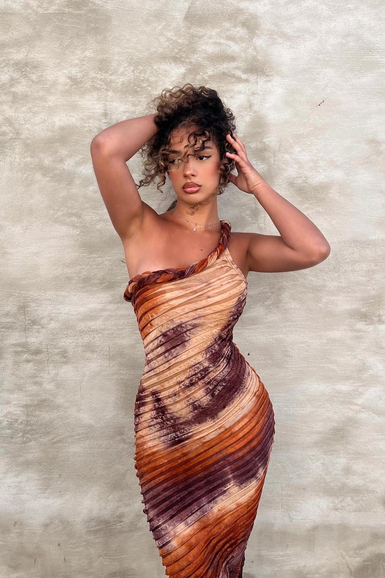 Maylee Textured Maxi Dress - Brown Combo Product Image