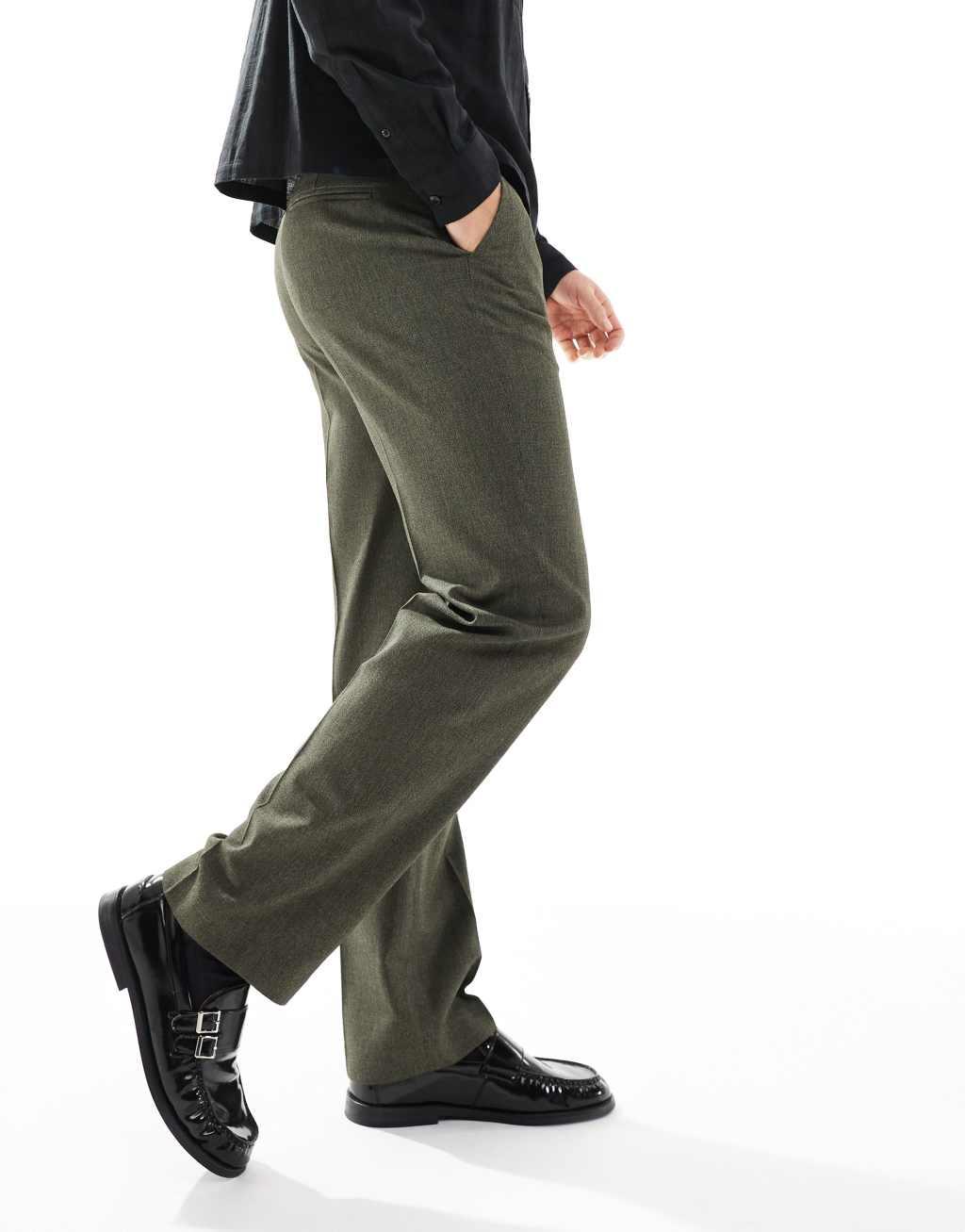 ASOS DESIGN smart straight leg pants in dark green slub Product Image
