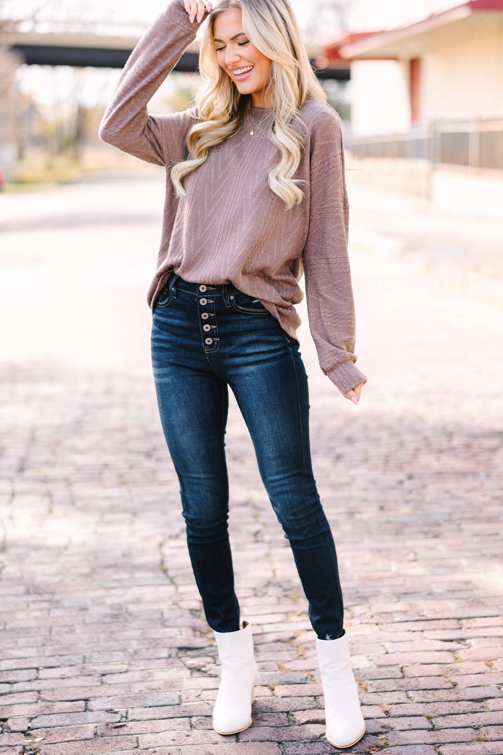 The Slouchy Mushroom Brown Cable Knit Top Female Product Image