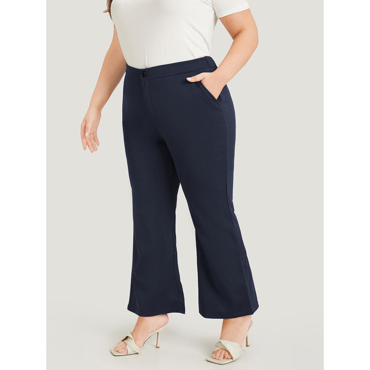 Plus Size Solid Flare Leg Pocket Pants Women Indigo Office Flare Leg High Rise Office Pants BloomChic 14-16/1X Product Image
