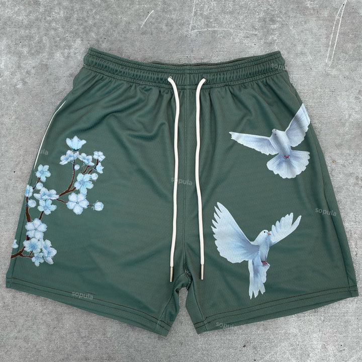 Sopula Cherry Blossom Dove Print Graphic Men's Mesh Shorts Product Image