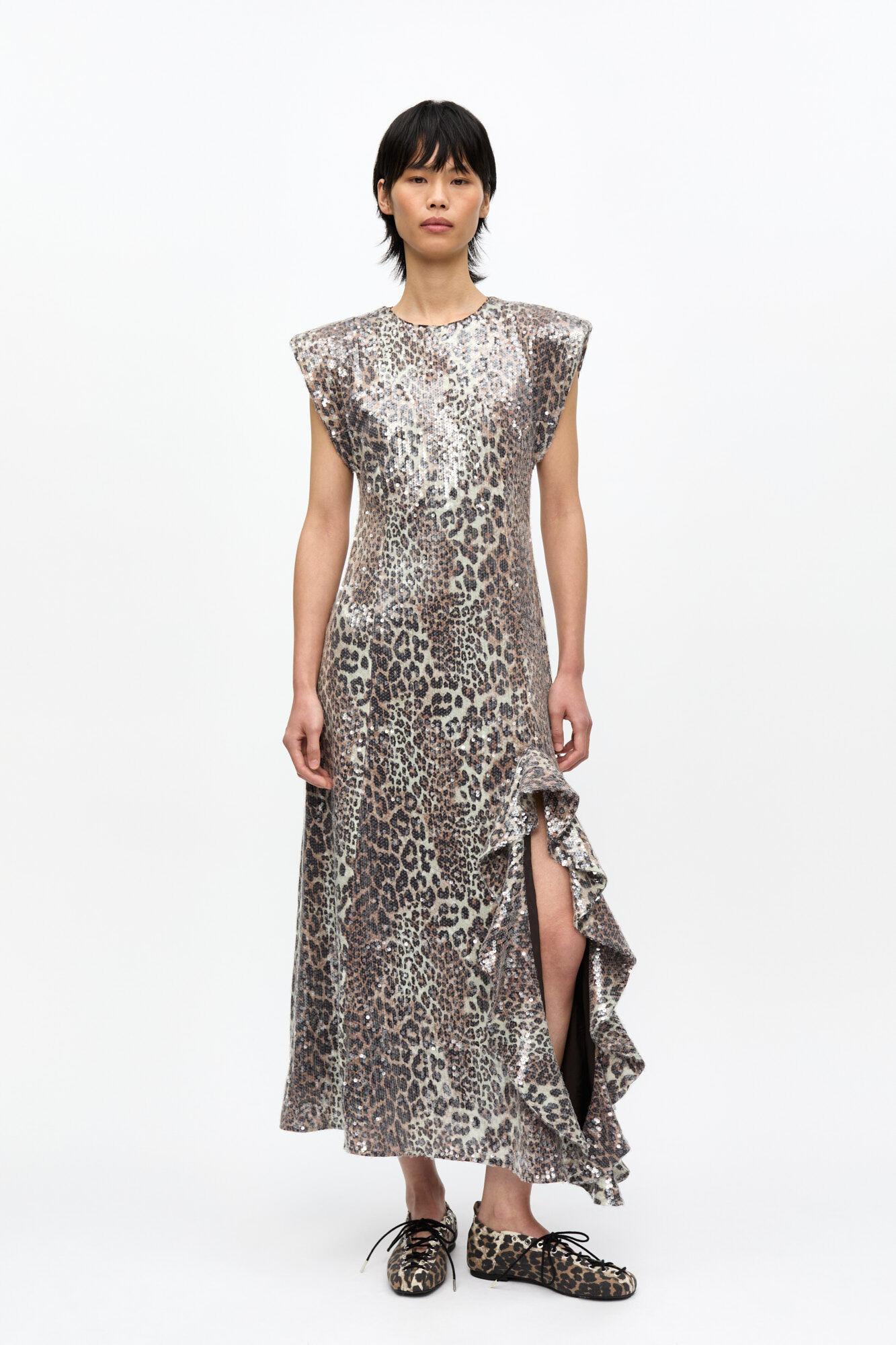 Leopard Stretch Sequins Long Dress Product Image