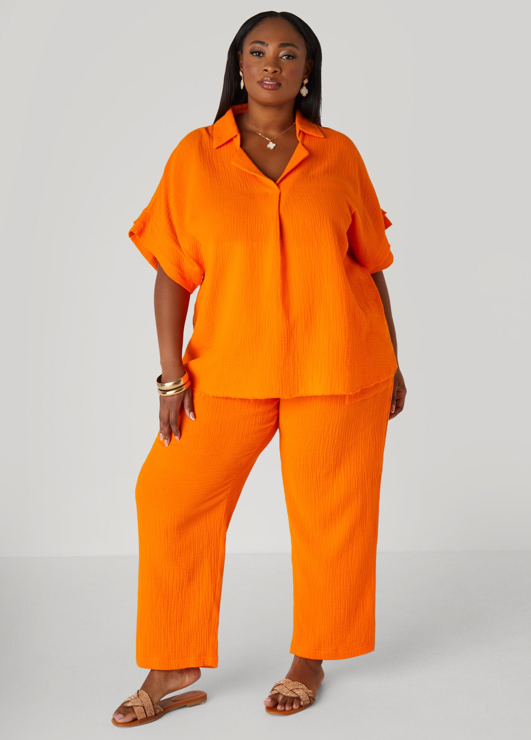 Plus Size Textured Cotton Gauze Pants Ashley Stewart Product Image