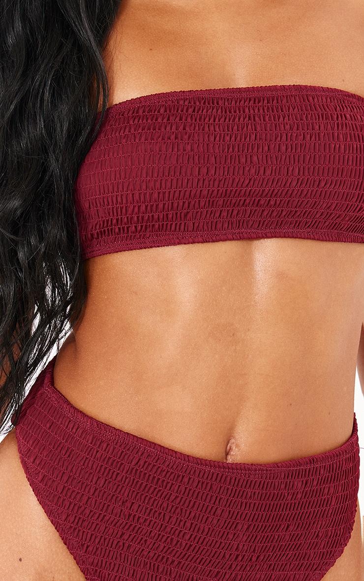 Burgundy Shirred High Waist Bikini Bottoms Product Image