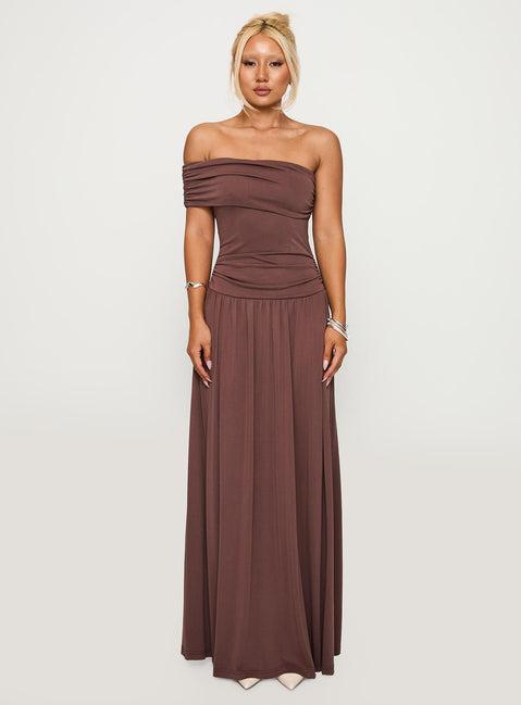 Decadence Strapless Maxi Dress Brown Product Image