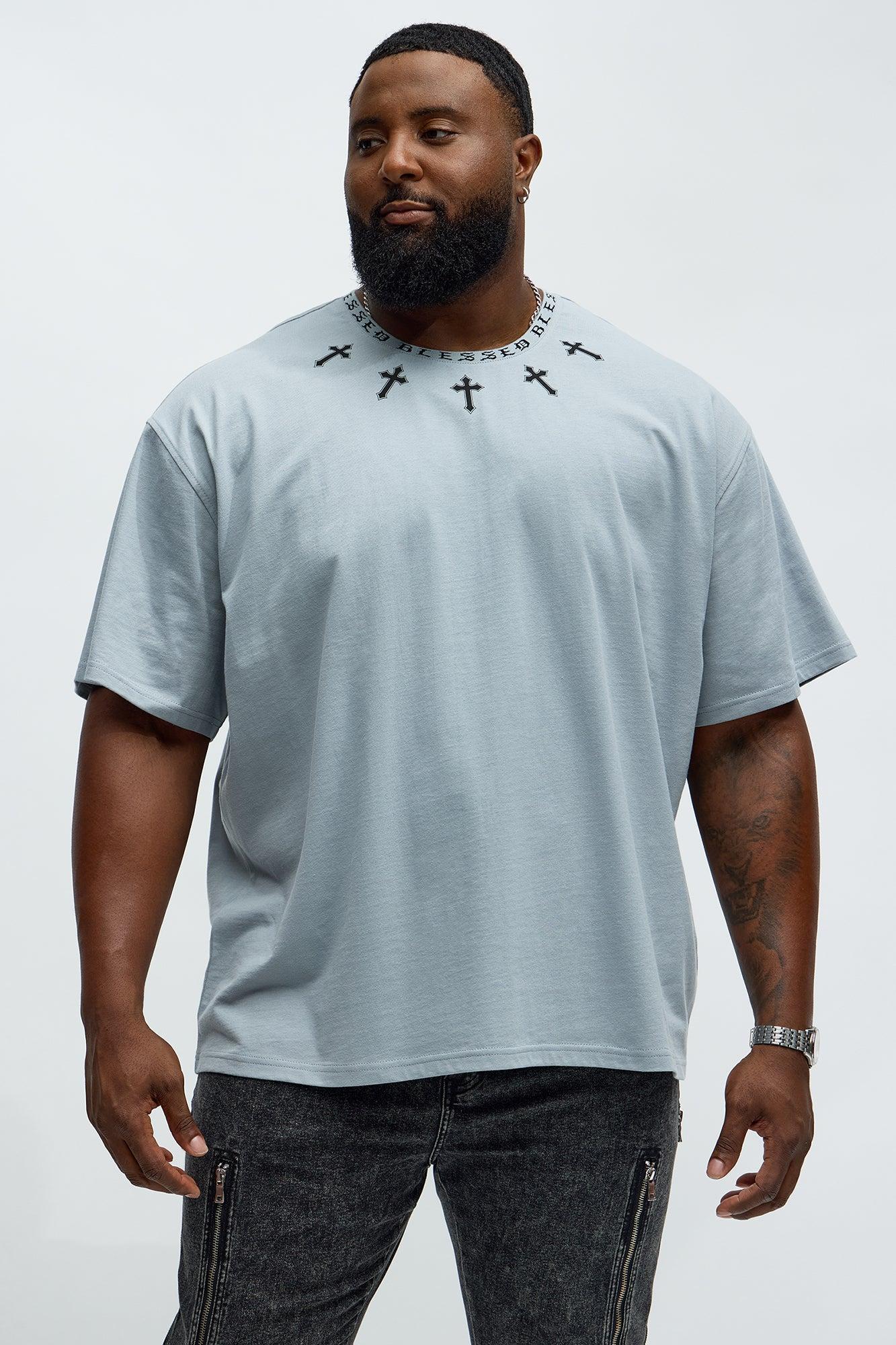 Short Sleeve Blessed Graphic Collar Tee - Grey Male Product Image