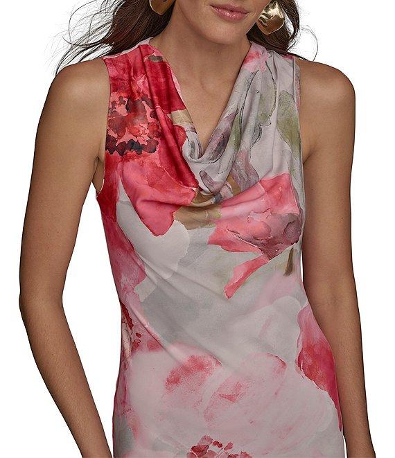 Donna Karan Cowl Neck Floral Print Satin Sheath Dress Product Image