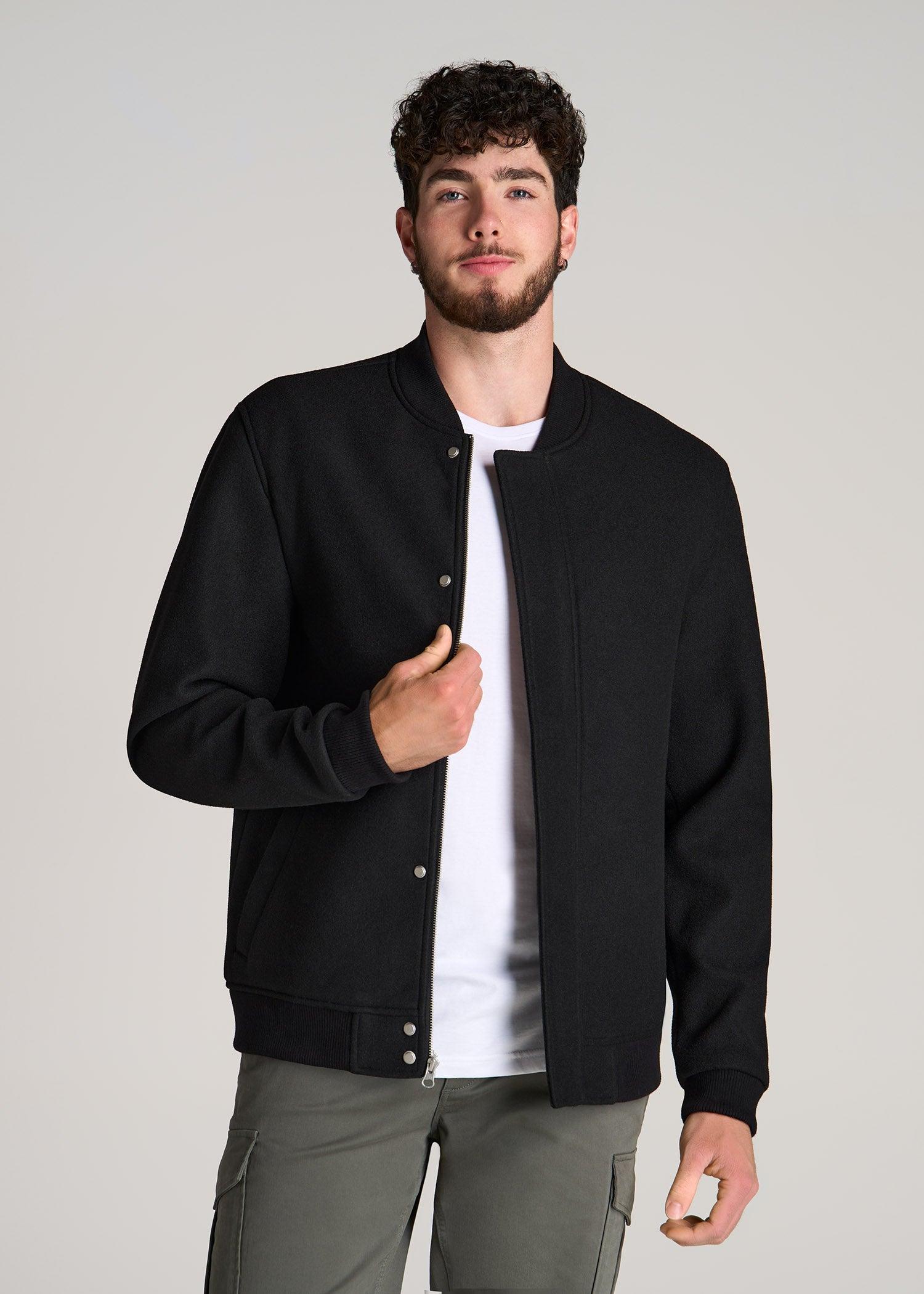 Melton Varsity Jacket for Tall Men in Black Male Product Image