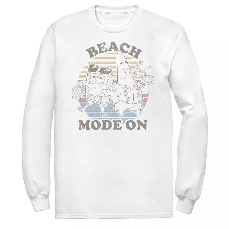Men's Spongebob Squarepants Beach Mode On Faded Retro Long Sleeve Tee,  Product Image