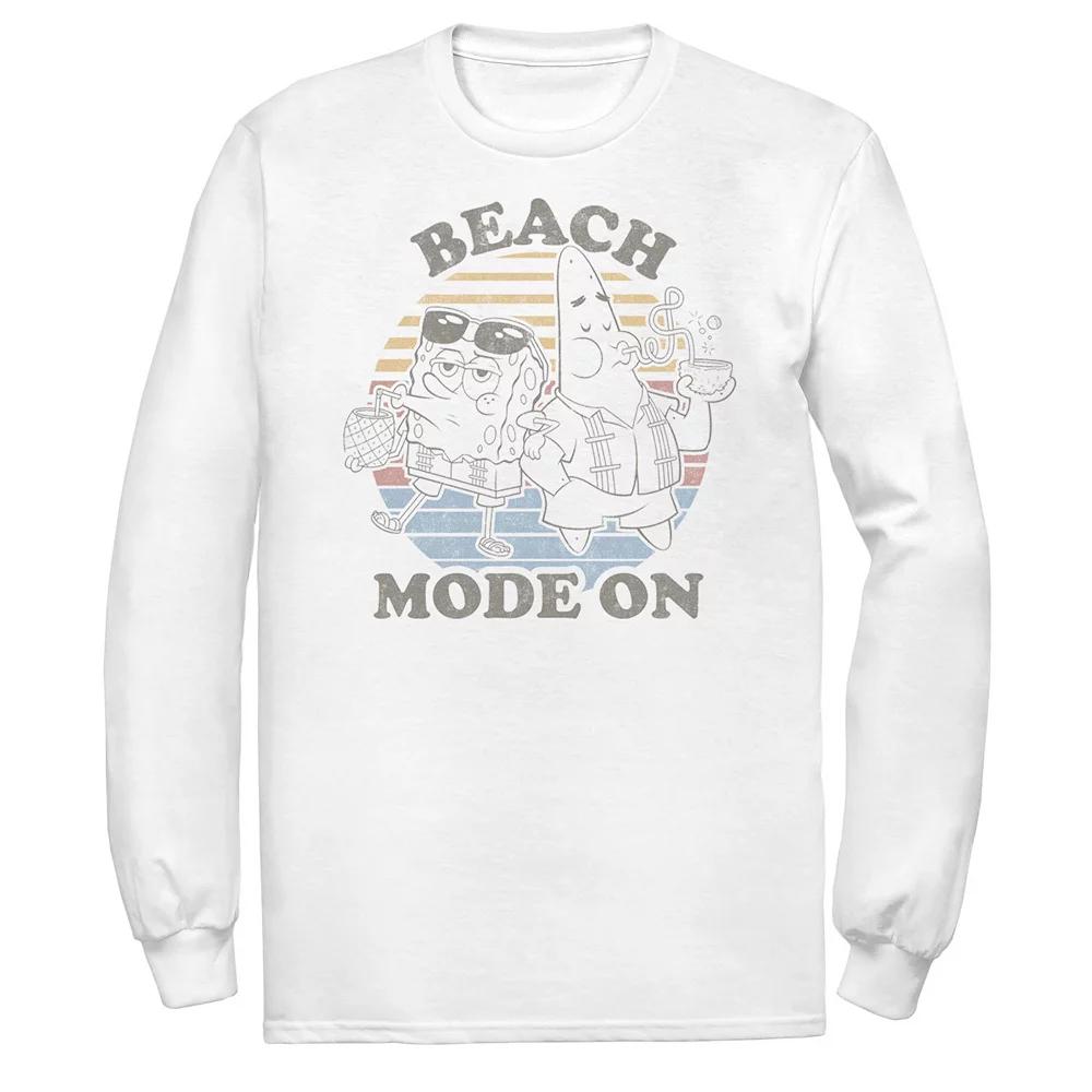 Men's Spongebob Squarepants Beach Mode On Faded Retro Long Sleeve Tee,  Product Image