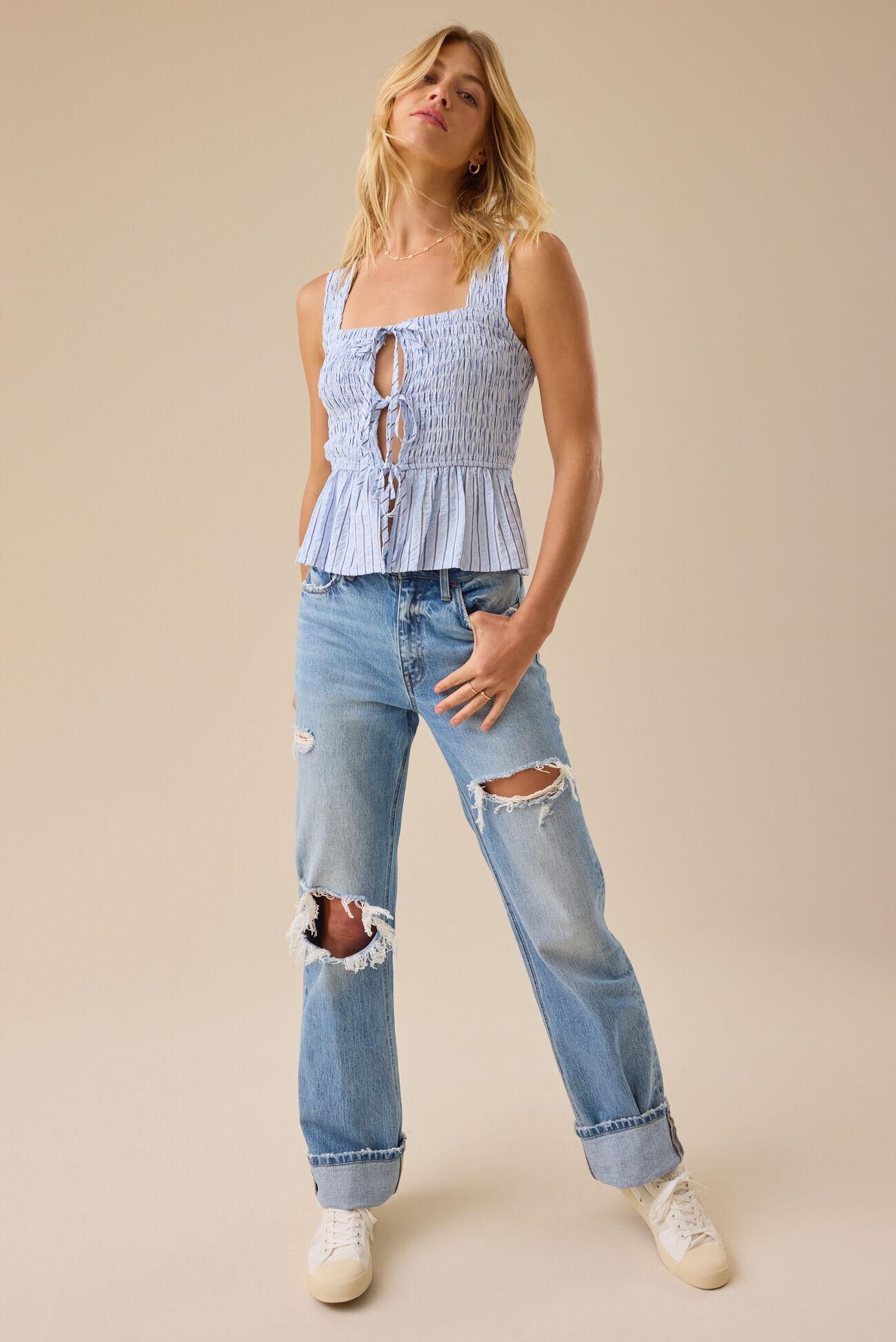 Illy Smocked Tie Front Top Product Image