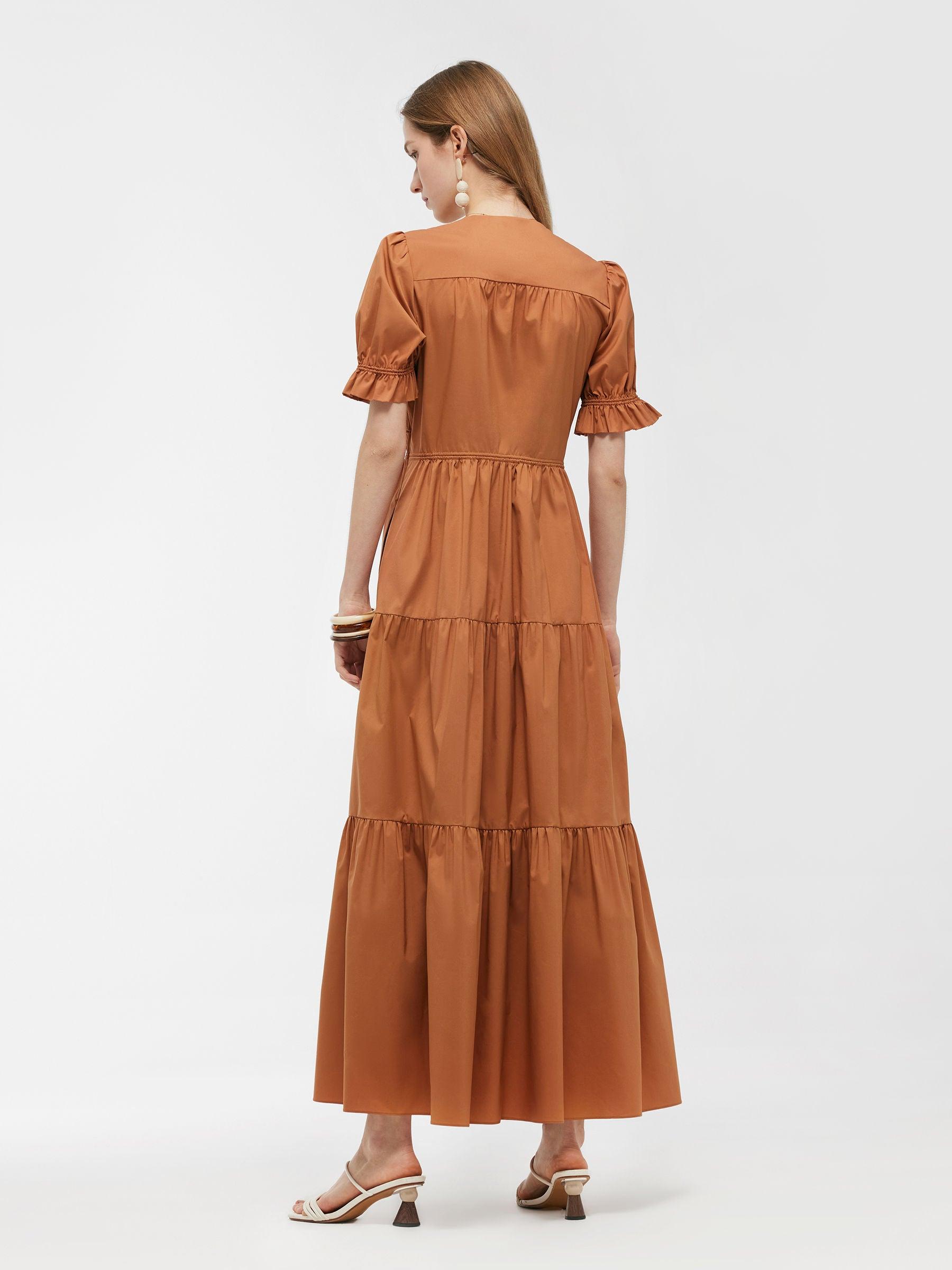 Drawstring Tie Front Women Tiered Maxi Dress Product Image