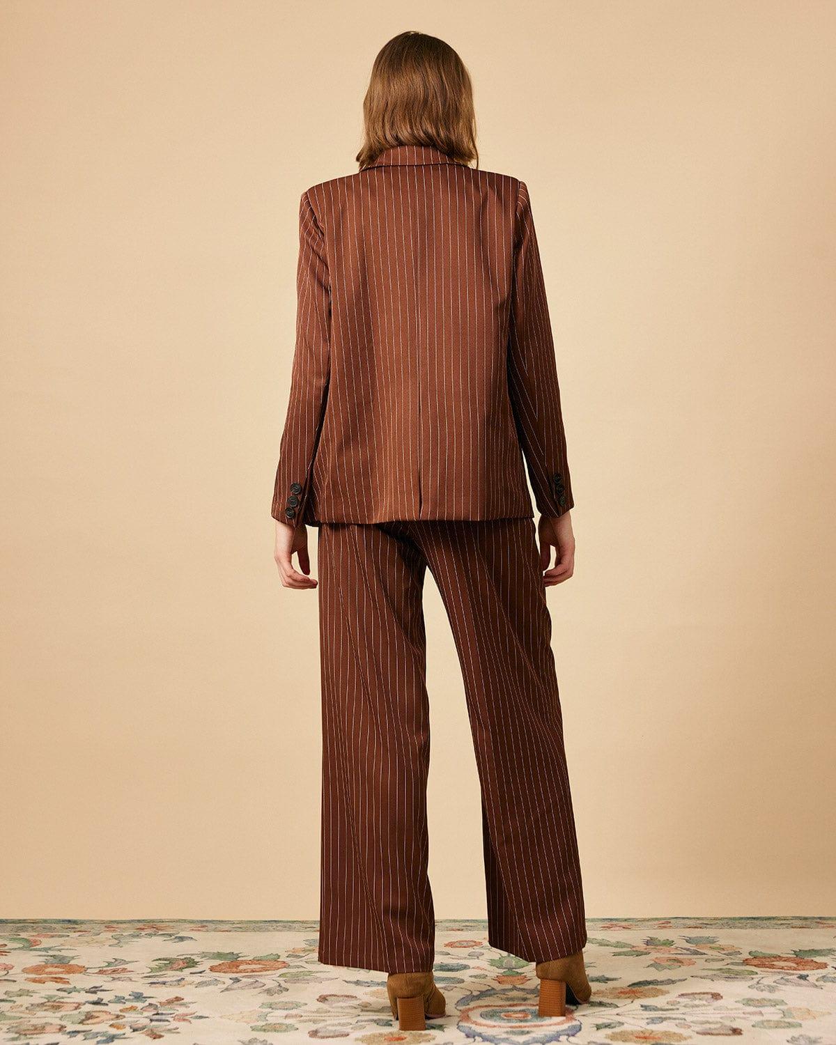 The Brown Striped One Button Collared Blazer Female Product Image