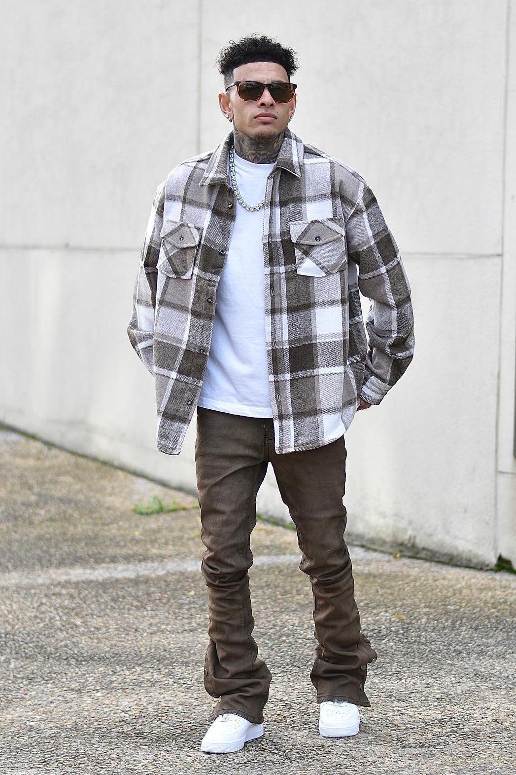 Wanted Plaid Shacket - Brown Male Product Image