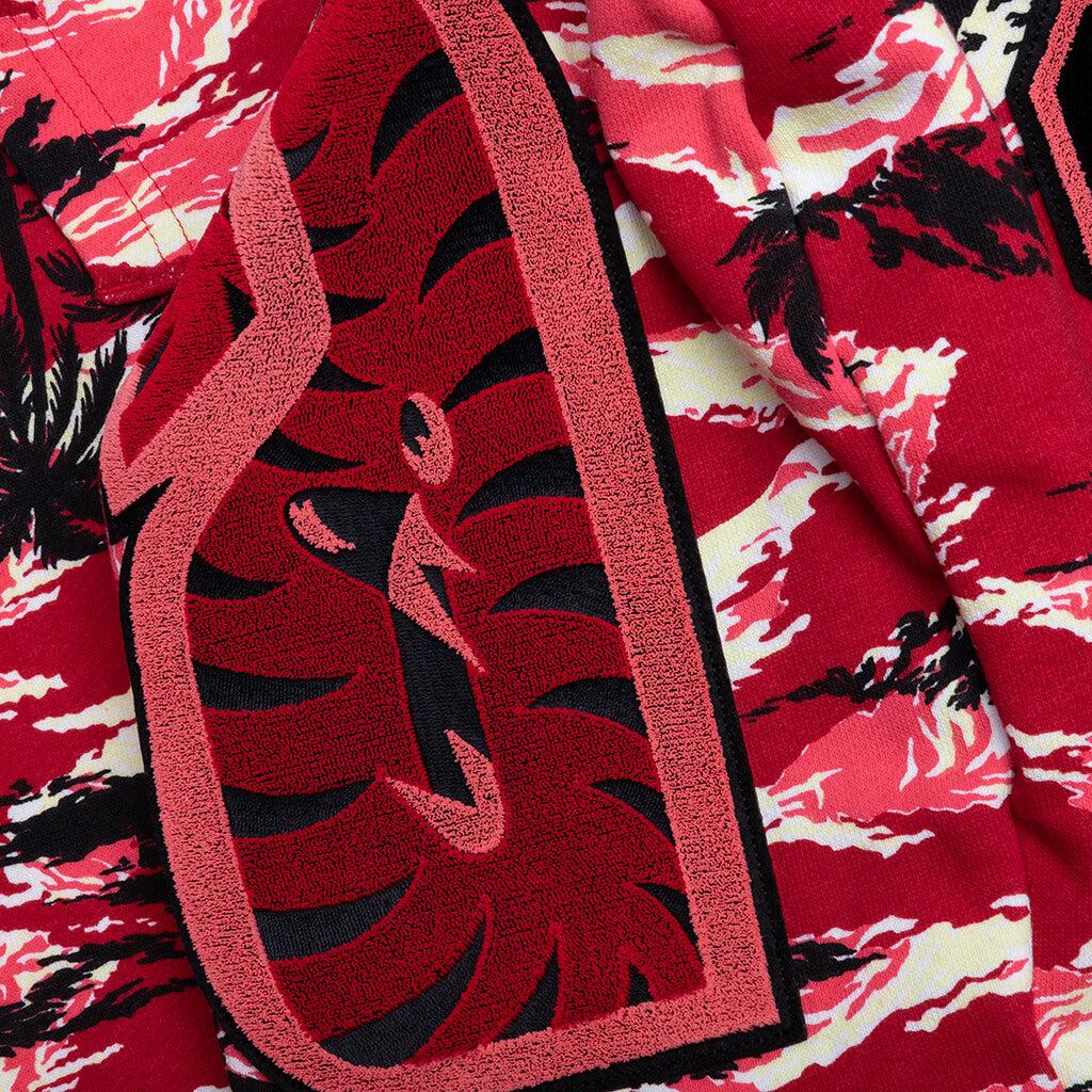 Palm Tree Camo Relaxed Fit Shark Full Zip Hoodie - Red Male Product Image