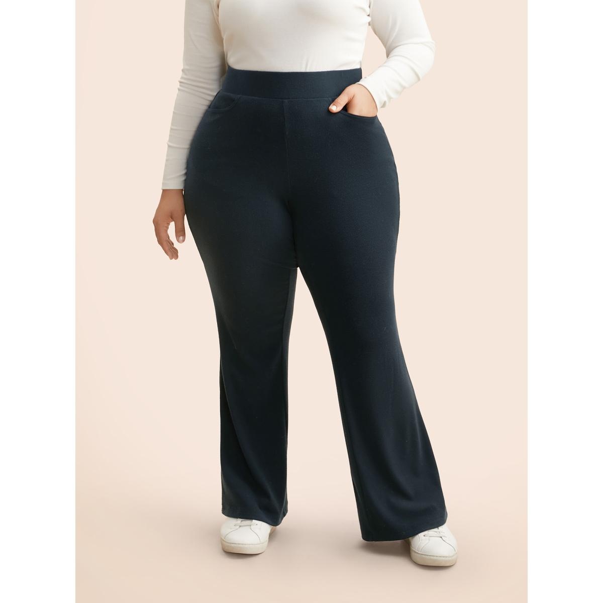 Plus Size Supersoft Essentials Elastic Waist Flared Leggings Women Indigo Casual Medium stretch Bootcut Mid Rise Everyday Leggings BloomChic 10/M Product Image
