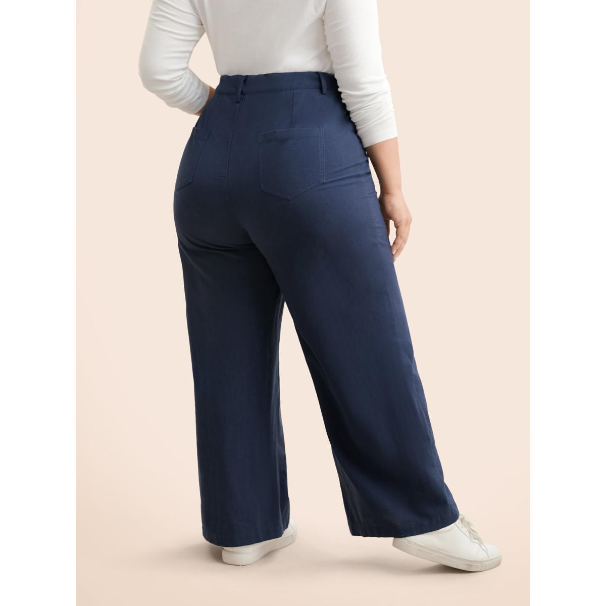 Plus Size Mid Rise Drawstring Wide Leg Pants Women Indigo Casual Wide Leg Mid Rise Everyday Pants BloomChic 12/L Product Image