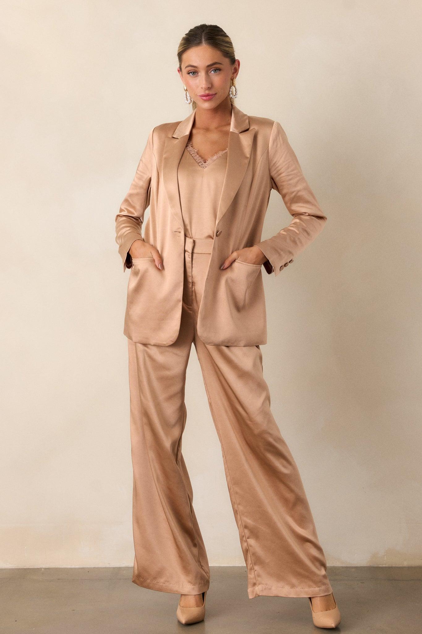 Going Places Light Copper Satin Blazer Product Image