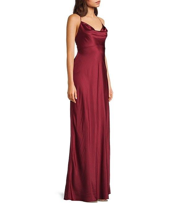 B. Darlin Halter Cowl Neck Spaghetti Strap Long Dress Product Image